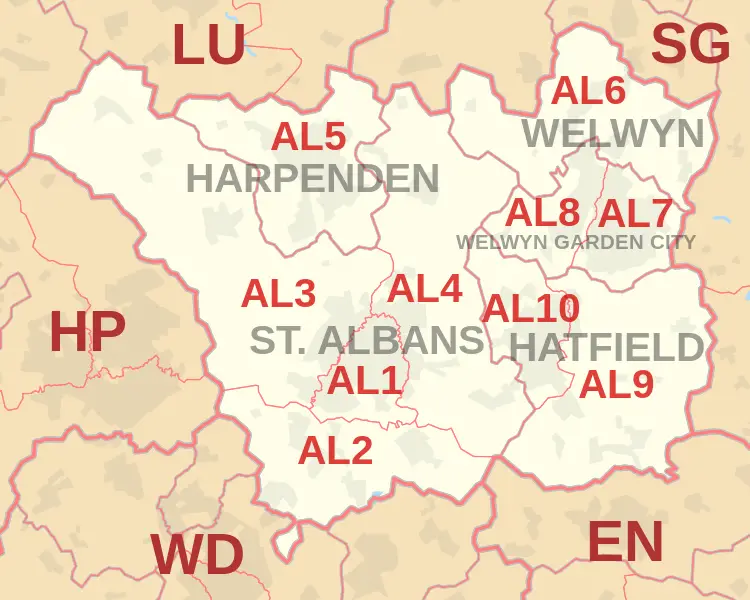 St. Albans Postcode Map